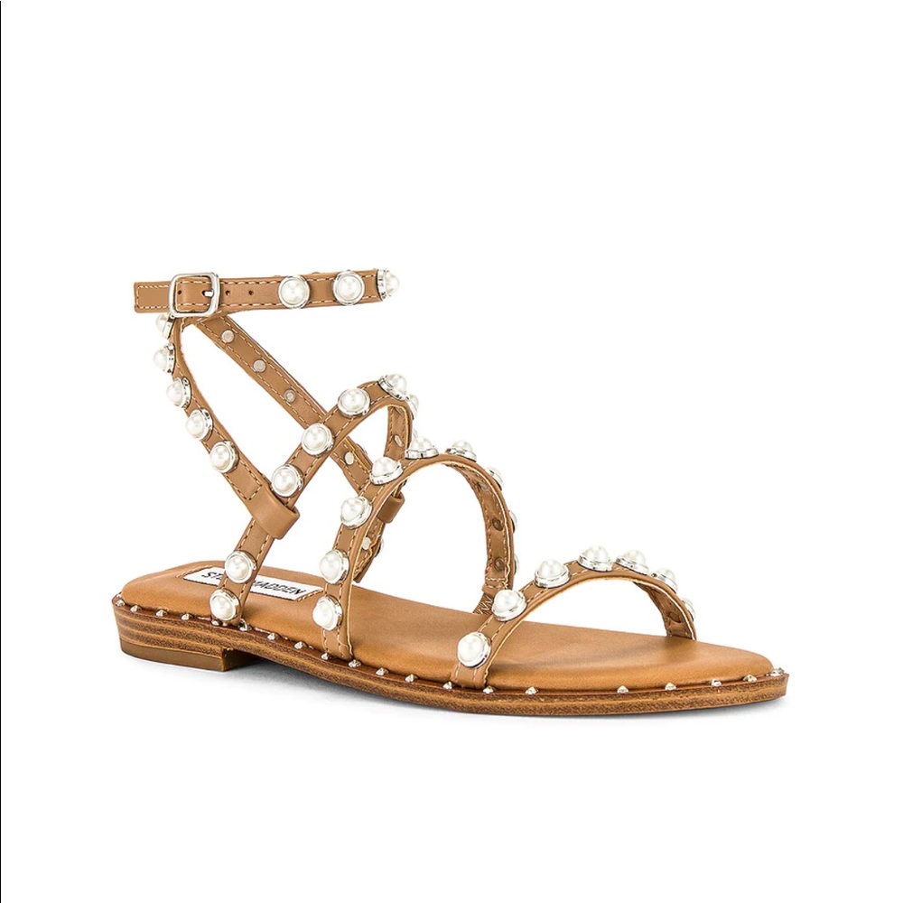 Steve Madden Travel Sandal, brown with pearls